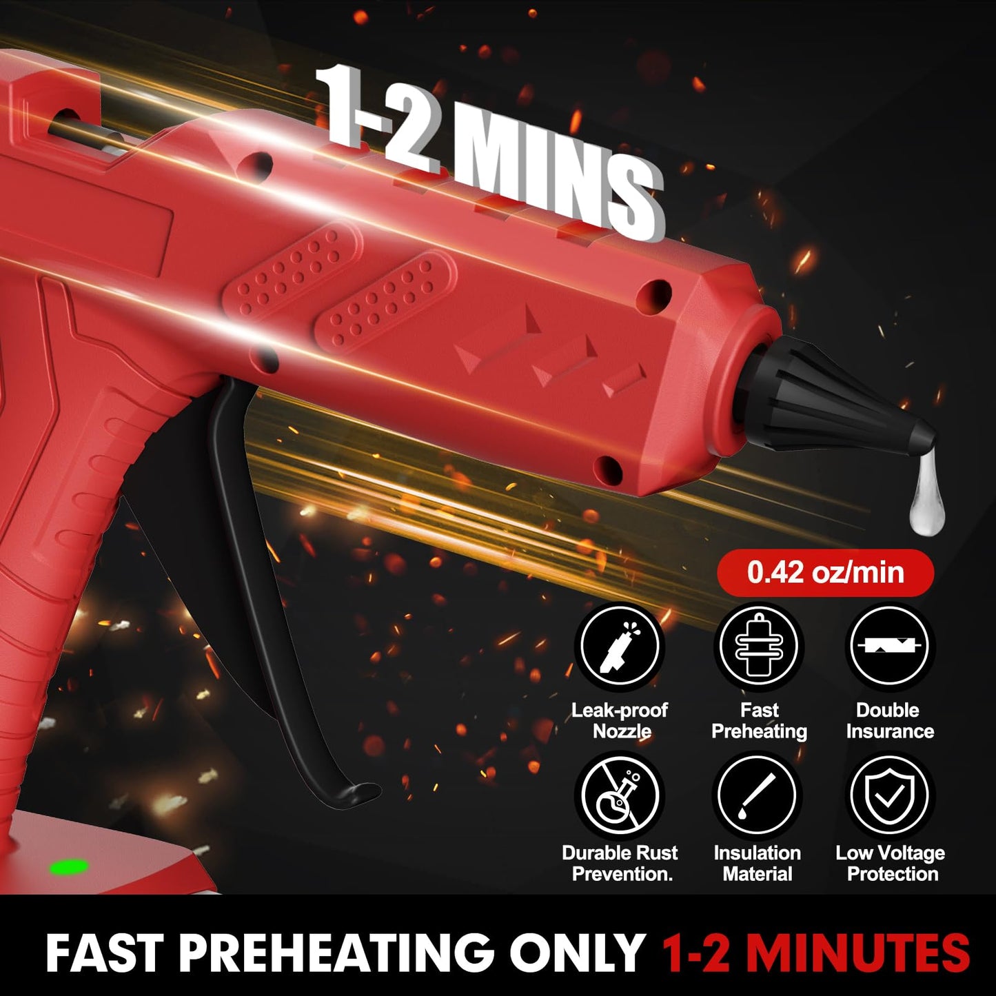 Cordless Hot Glue Gun Kit with Battery and Charger, 3.5Ah Rechargeable M18 Battery, 30pcs 0.43'' Glue Sticks, Fast Preheating, Wireless Full Size Glue Gun for Crafts & DIY