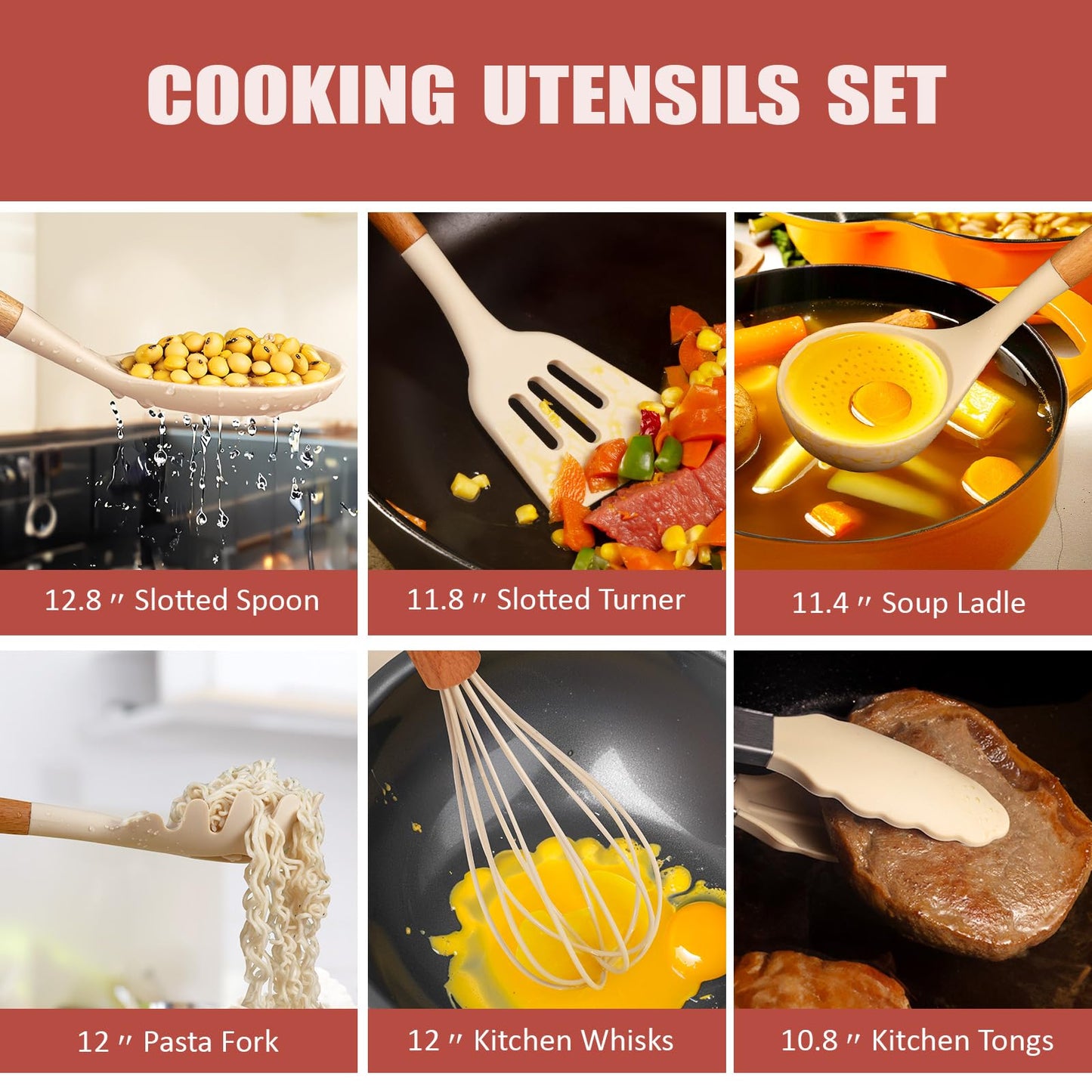 RAXCO Cooking Utensils Set,12-Piece Kitchen Utensils and Accessories,6-Piece Knife set,utensilios de cocina,Khiki