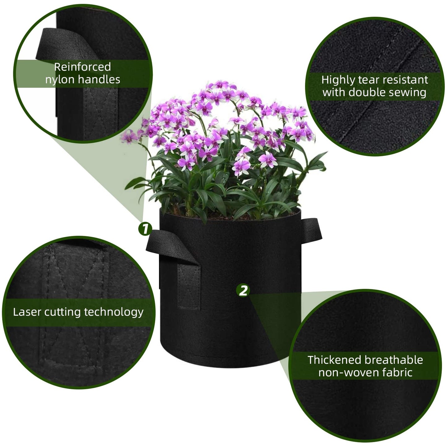 WHATWEARS 12-Pack 10 Gallon Plant Grow Bags, Thickened Nonwoven Fabric Pots with Handles, Vegetable Planter Bags Containers, Cloth Planters for Garden