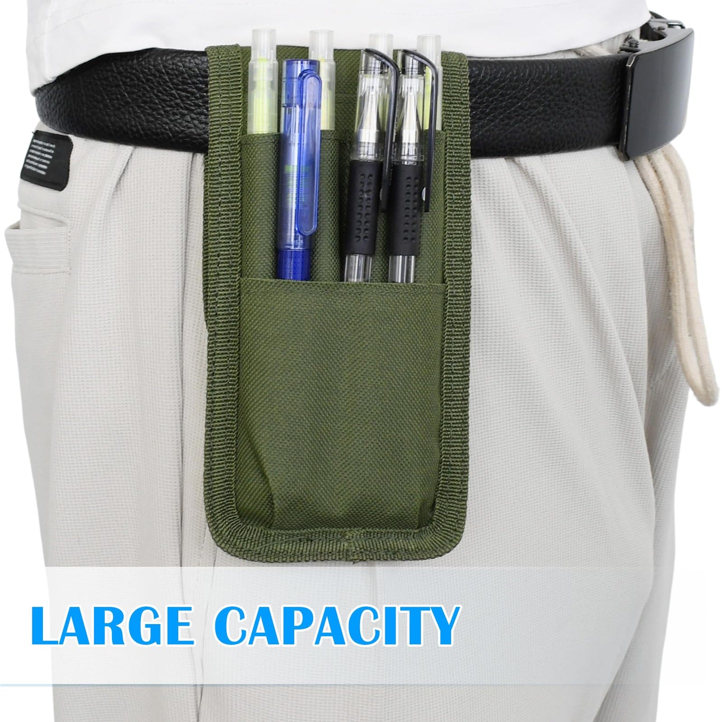 2 Pcs KATOLK Belt Pen Holder, Multifunctional Adjustable Tactical Pencil Pouch, Detachable Military Duty Pencil Sleeve Case, Can Hold Pens, Rulers and Scissors (Army Green)