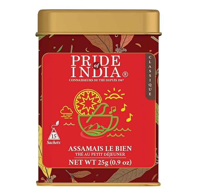 Pride of India | Assamese Gold English Breakfast Blend | 15 Predium Pyramid Full Leaf Individually Wrapped Tea Bags | Full-Bodied, Strong & Malty Flavor | Single Estate Certified Classic Tea