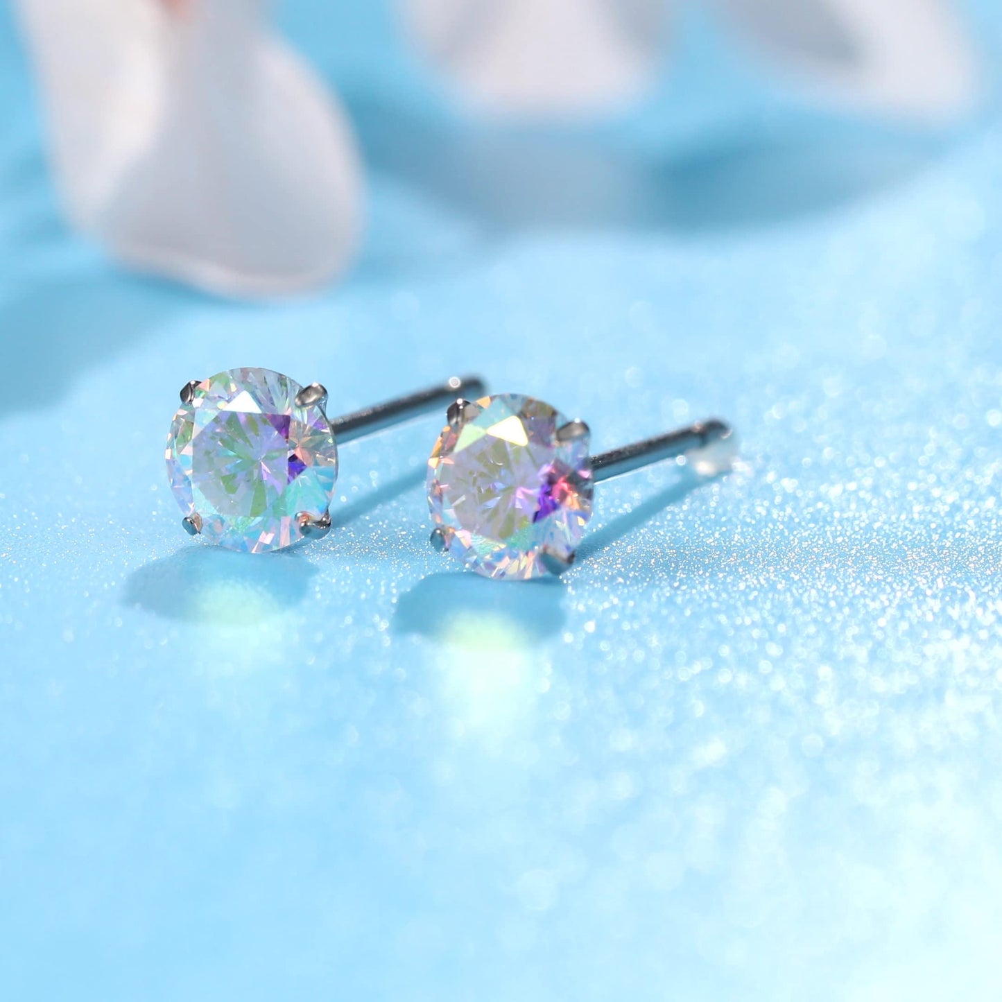 Limerencia Hypoallergenic G23 Titanium Earrings, F136 Implant Grade Pure Titanium, Suitable for Sensitive Ears with Birthstone Crystals CZ Simulated Diamonds (Aurora Borealis)