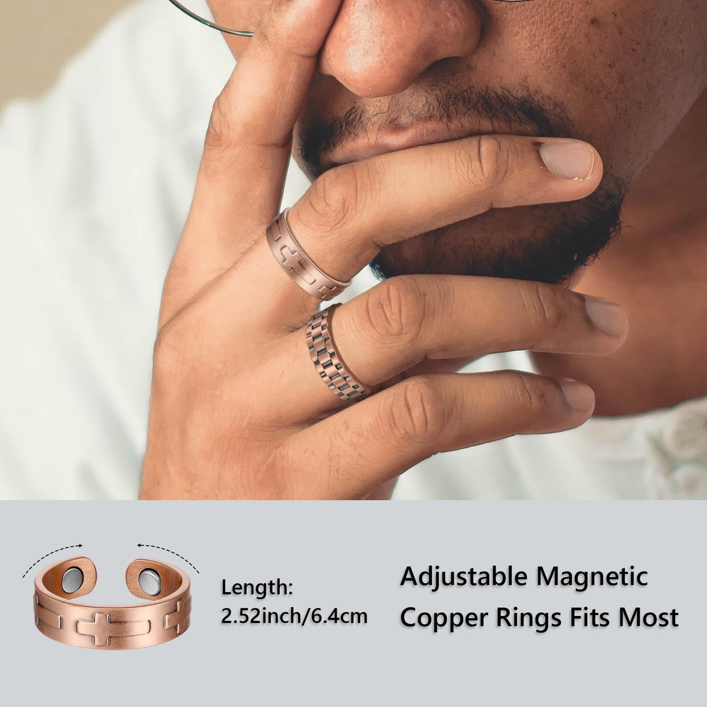 BioMag Magnetic Rings, Pure Copper Rings for Men Women, Adjustable Fingers Thumb Ring Jewelry Gift (Copper D-4Pcs)