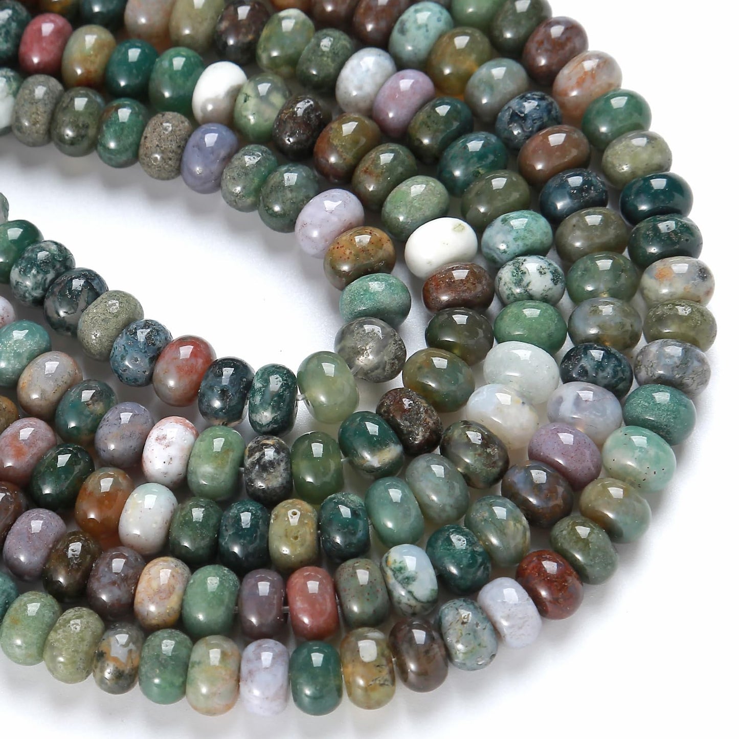 76pcs 5x8mm Natural Stone Indian Agate Rondelle Spacer Loose Beads Abacus Disk Stone Round Loose Gemstone Beads for Jewelry Making DIY Bracelet Necklace
