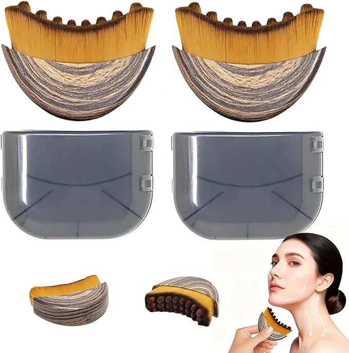 Lymphatic Contour Face Brush - Facial Sculpting & Anti-Puffiness Tool | Ultra Soft Dry Brush for Jawline Massage & Lymphatic Drainage | Ergonomic Design (2PC)