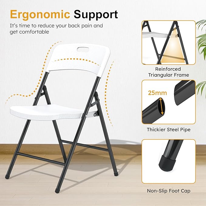 30 Pack Folding Chairs, 700lbs Capacity Heavy Duty Folding Chair with Reinfoced Steel Frame for Indoor/Outdoor Use, White Plastic Foldable Chairs for Party, Patio, Meeting, Wedding and School