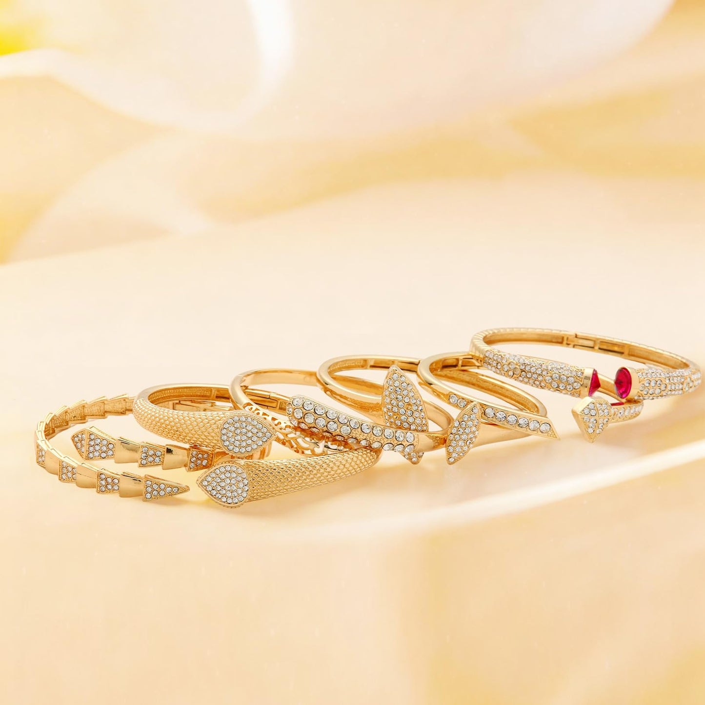 6PCS Gold Bangle Bracelet Set for Women, Light Luxury High-End Designer Style, Zinc Alloy with Cubic Zirconia, Stackable, Ideal Gift for Birthday Christmas Valentine's Day Mother's Day