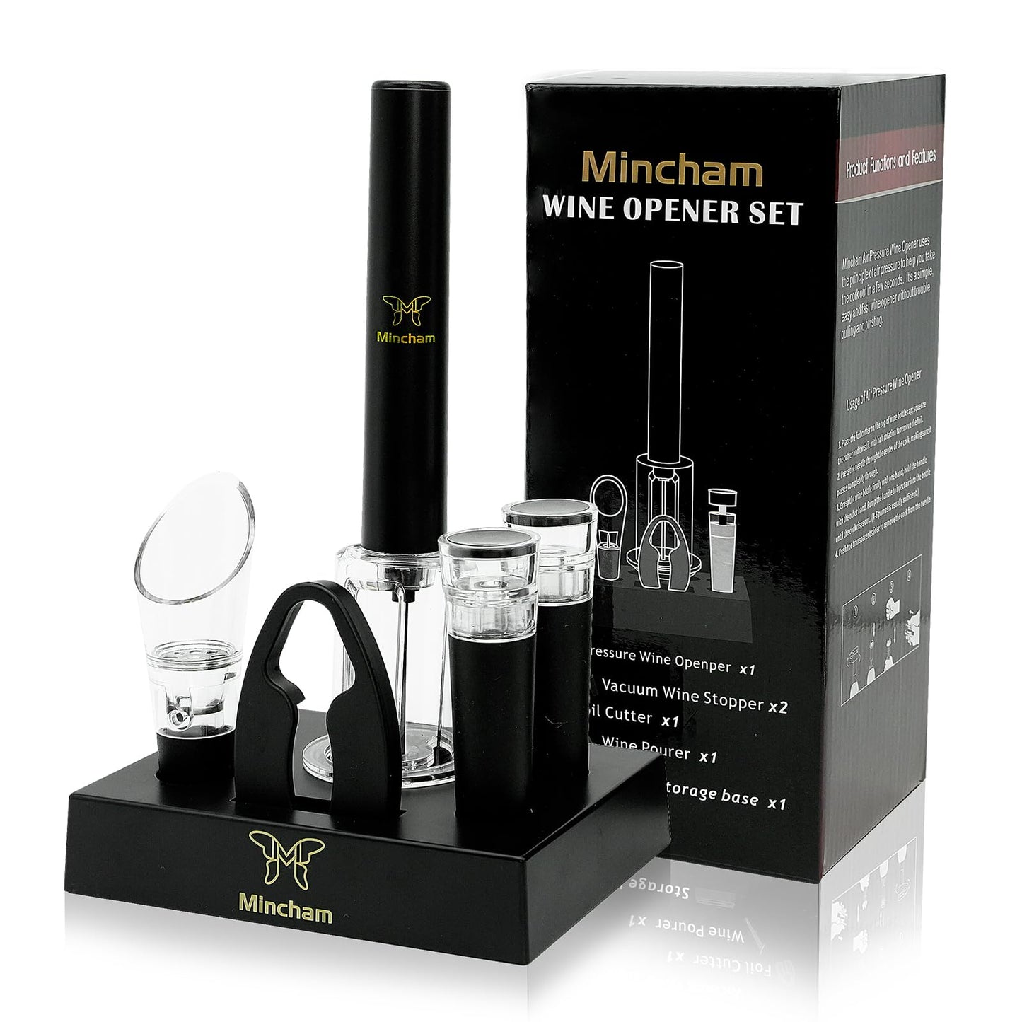 Air Pressure Wine Bottle Opener with Foil Cutter, Wine Aerator Pourer, 2 Vacuum Wine Stoppers, Storage Base (6 PCS), Corkscrew Wine Opener, The Best Wine gifts for Wine Lovers