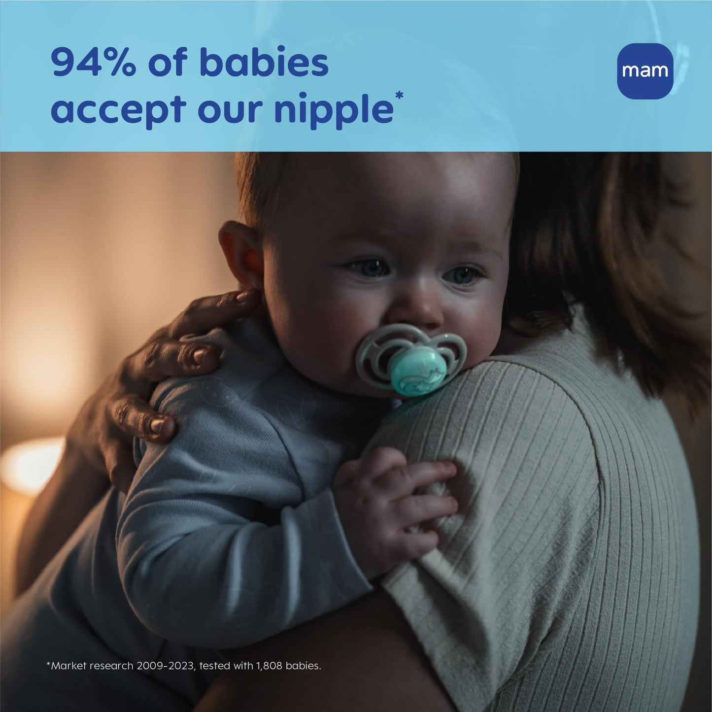 MAM Perfect Baby Pacifier 16+ Months, Extra Thin Nipple, Developed with Orthodontists, Clinically Proven, Glows in The Dark, BPA-Free Silicone, Pack of 2, Made in Europe