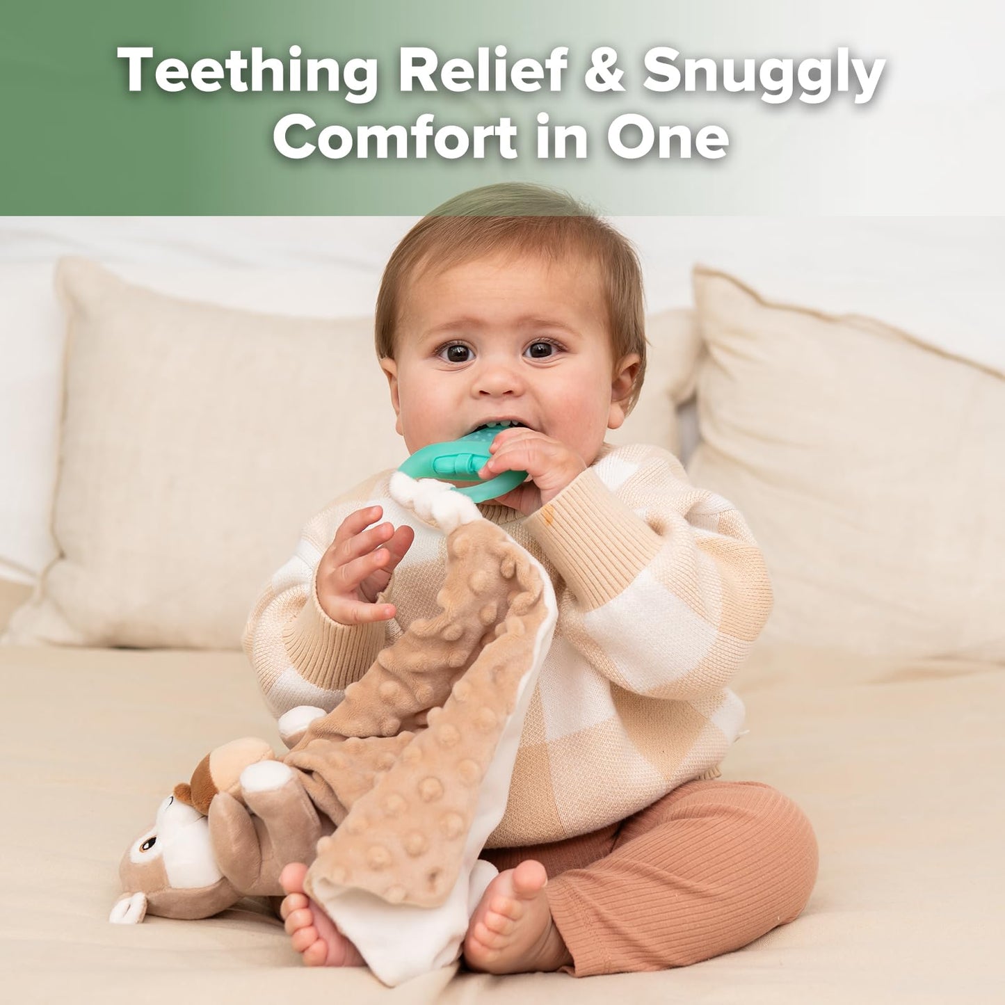 haakaa Security Blanket with Baby Teething Toys, Freezer Teethers for Teething Relief, Soft Baby Lovey for Comfort