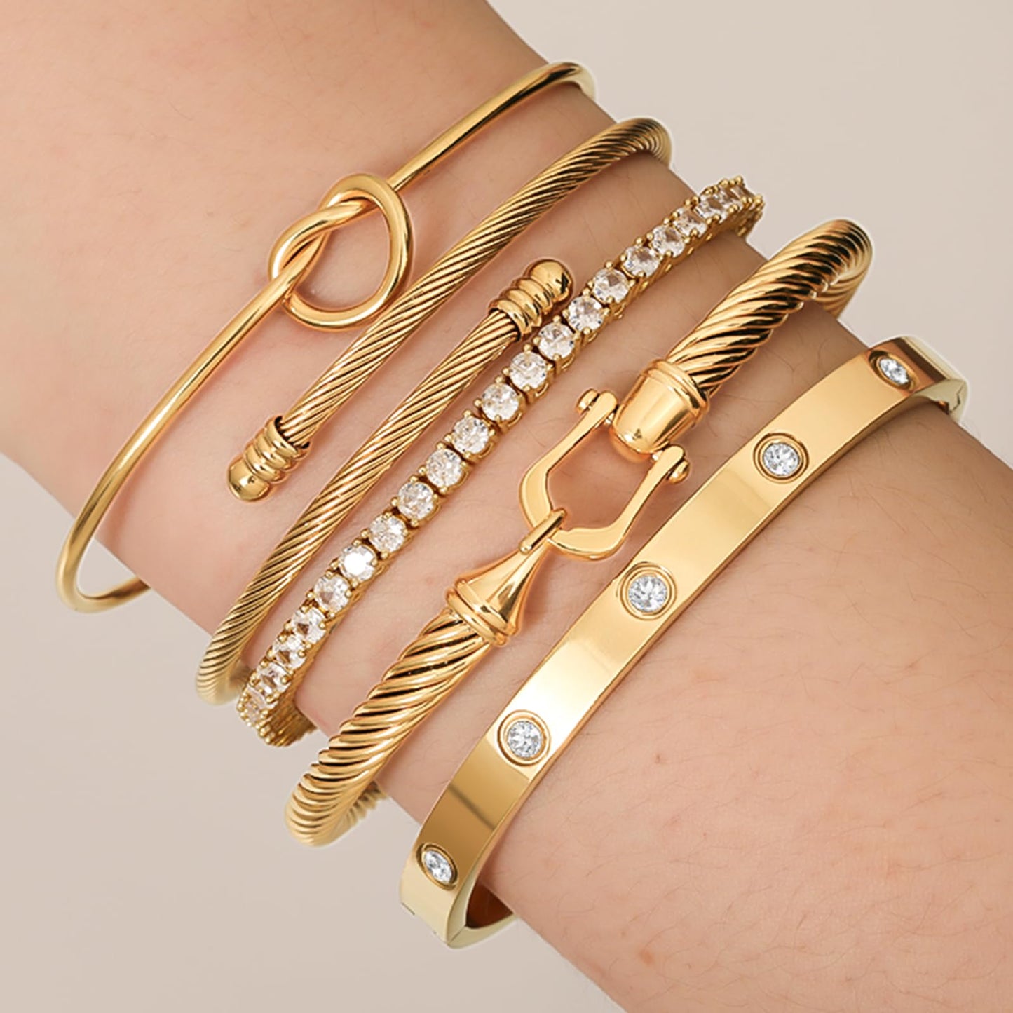 FAFUGA 18 K Gold Plated Love Bangle Bracelet Stack Cuff Jewelry for Women Jewelry Set for Women Gift with Box (style4)