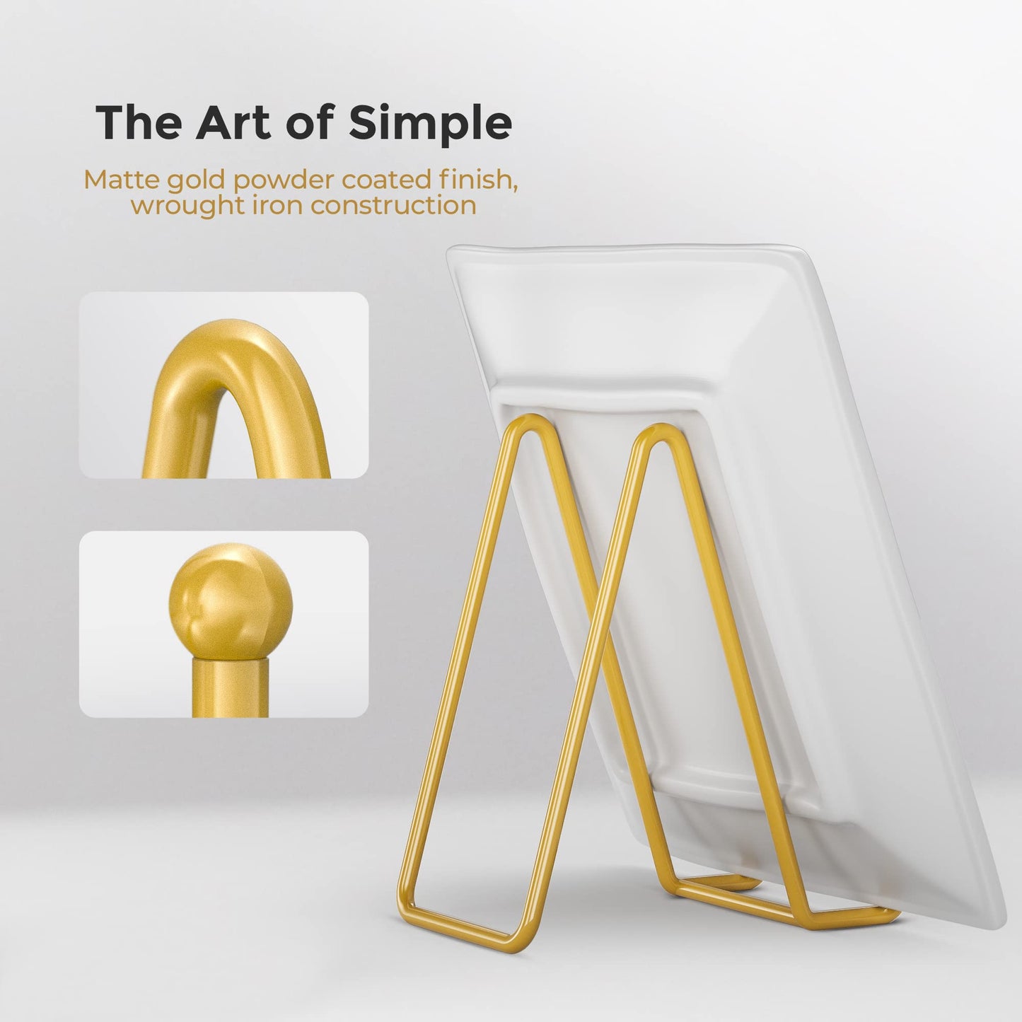 TR-LIFE 4 Pack 6 Inch Plate Stands for Display - Metal Easel Holder Stand for Picture Frame, Decorative Plate, Photo, Tabletop Art (Gold)