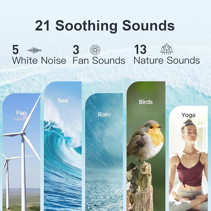 ANJANK White Noise Sound Machine Alarm Clock with Hi-Fi Bluetooth Speaker, 21 Soothing Sounds/7 Night Lights, 0-100% Dimmer/Sleep Timer/Volume Control, Soother for Adults Kids Sleeping, Bedroom, White