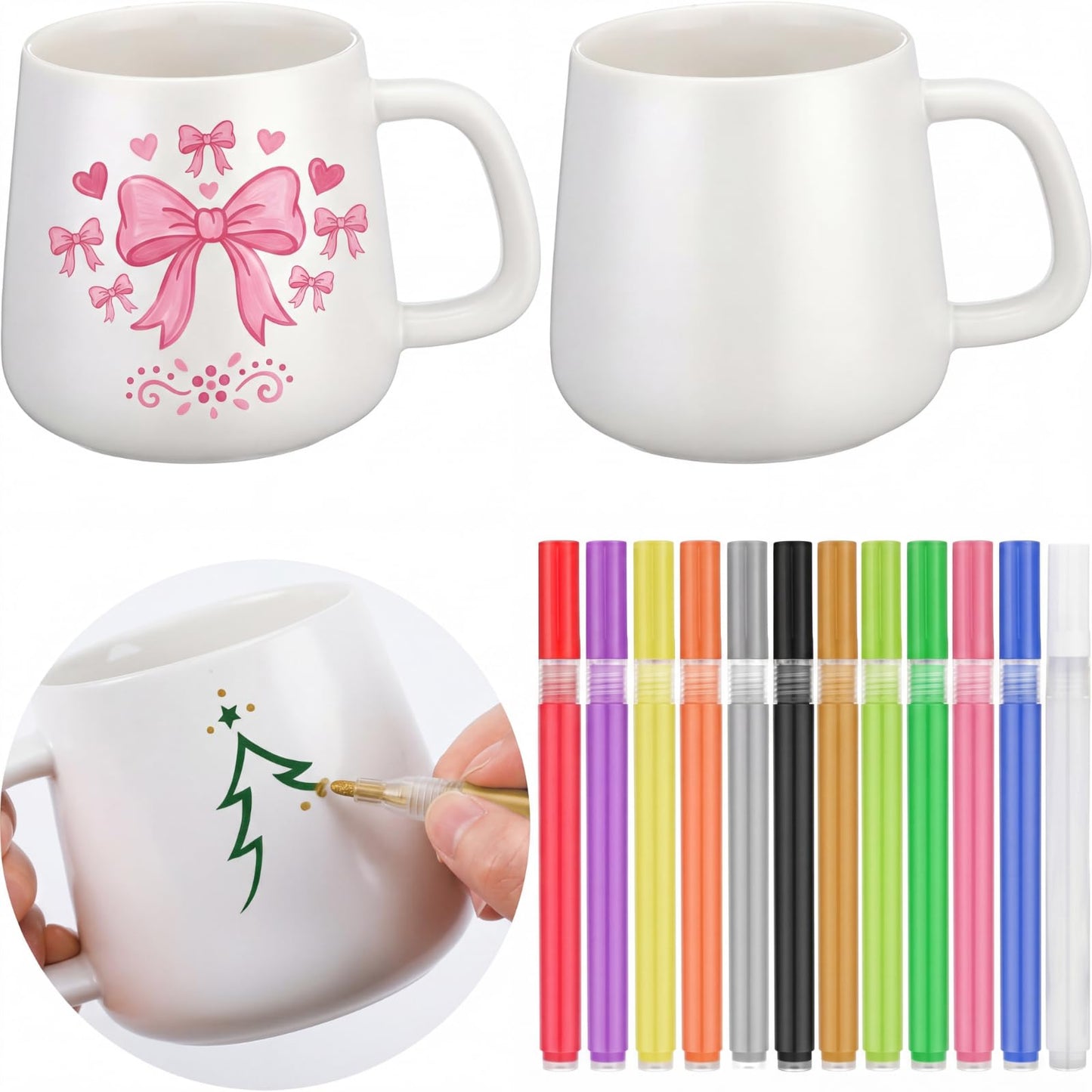 Mifoci 2 Sets Mug Painting Kit Paint Your Own Mug Kit for Adults DIY Ceramic Coffee Cups Painting Set, Decorate Your Own Keepsake Craft Gift for Graduation, Father's Day (Classic)
