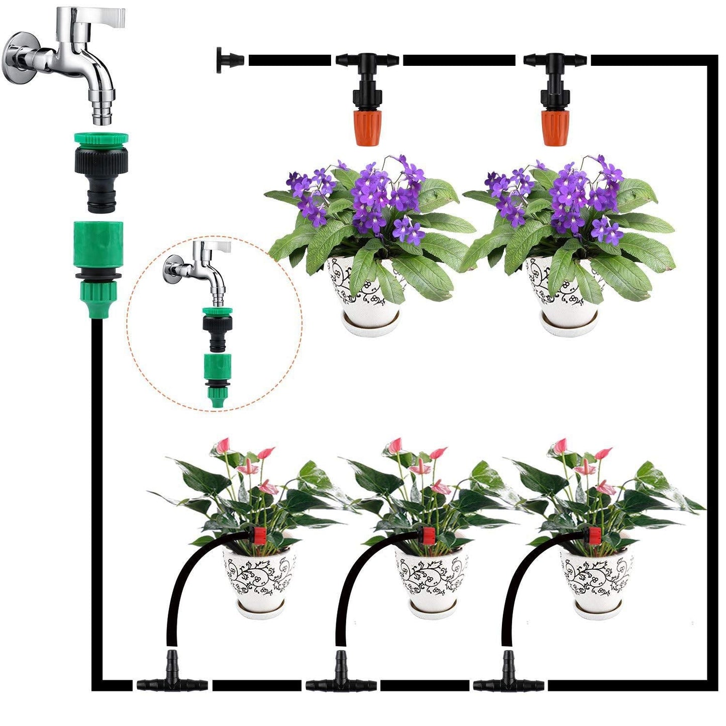 98.5FT Drip Irrigation System Kit, 149PCS Automatic Micro Drip Irrigation Kit for Garden Greenhouse, Adjustable Watering System for Flower Bed, Patio & Lawn, DIY Plant Self-Watering Garden Hose