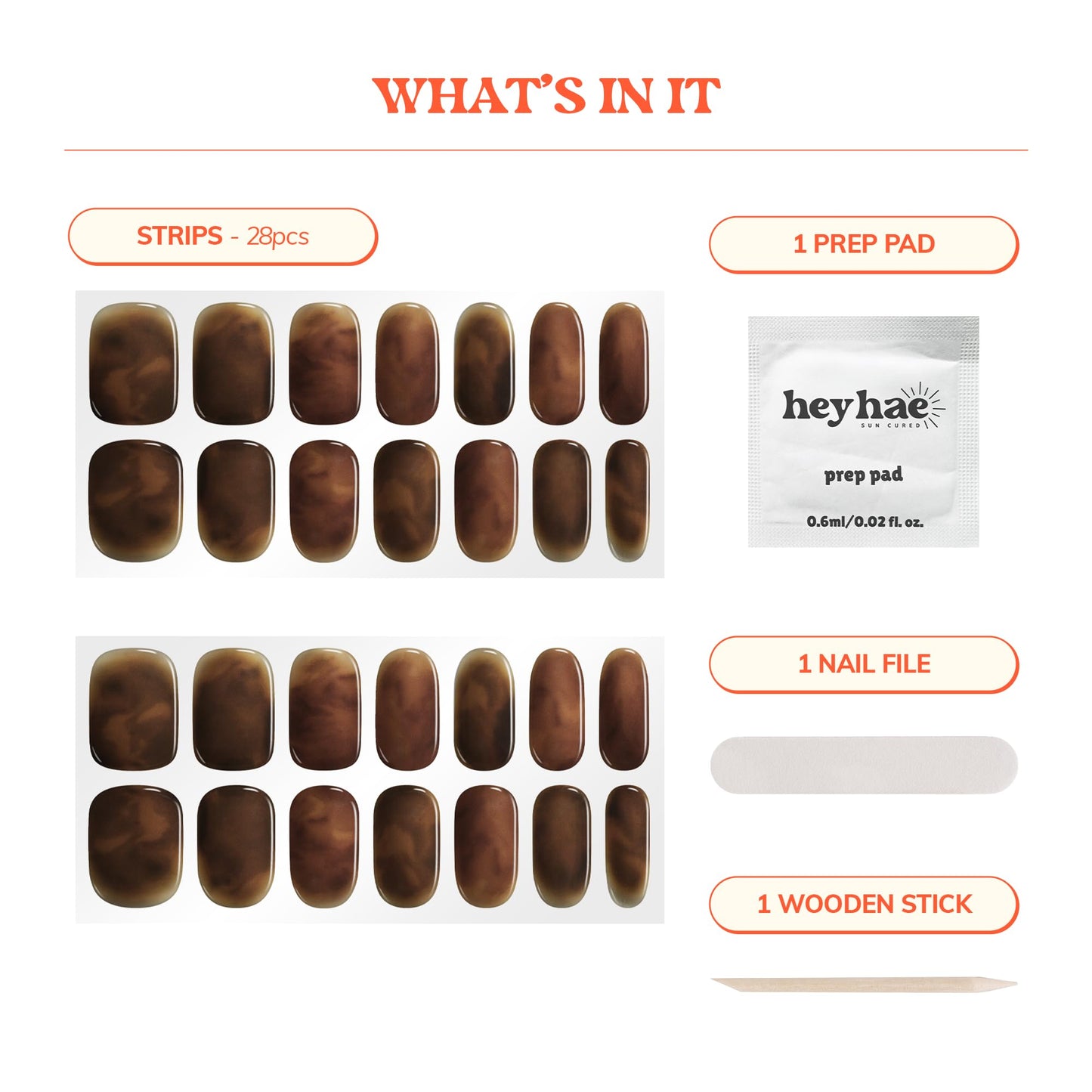 Heyhae Semi Cured Gel Nail Strips Assorted Bundle (4 Pack) | No LED Lamp Needed | Easy Apply & Remove, Salon Quality | Includes Strips, Prep Pads, Nail Files & Wooden Sticks - Coffee & Tea