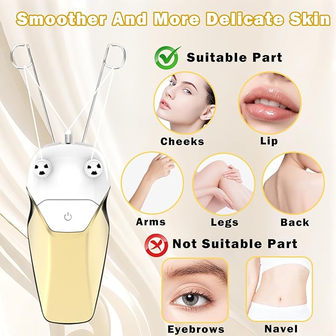 Gold Facial Threading Hair Removal Electric Women's, USB Rechargeable Electric Hair Removal Device for Women, Threading Face Epilator for Fine Hairs on Face, Chin, Upper Lip, Arms