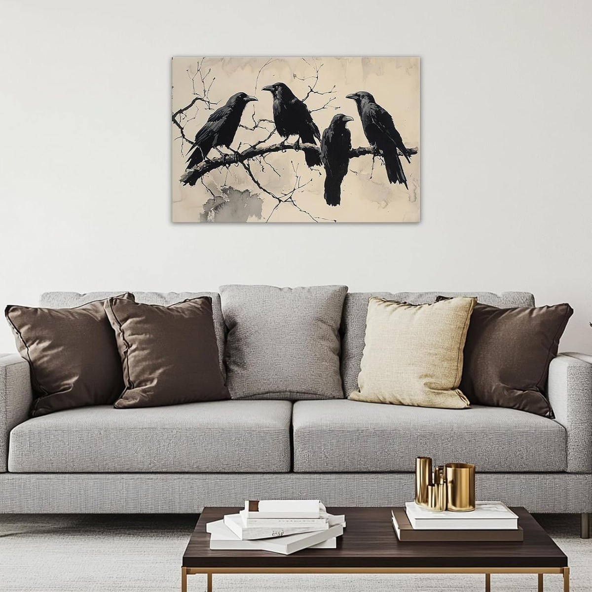 OAAPITI Birds Canvas Wall Art Black Couple Crow Picture Print Vintage Gothic Raven Artwork for Living Room Halloween Home Wall Decor(Artwork-9,20"x30")