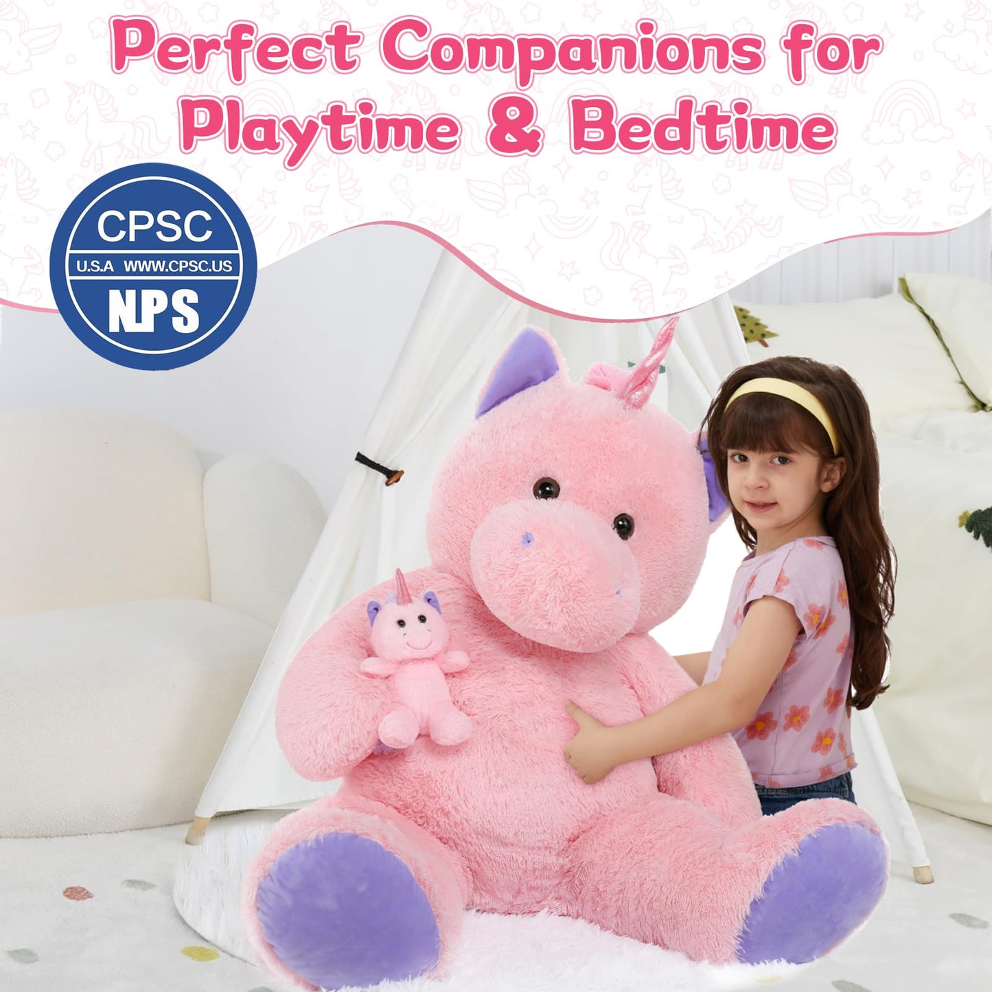 MorisMos Giant Pink Unicorn Stuffed Animal with Pony Plush Toy,39" Large Mama & Baby Stuffed Unicorn Toys Gift for Girl Boy Women Girlfriend,3ft Big Stuffed Animal for Baby Shower Birthday Party Decor