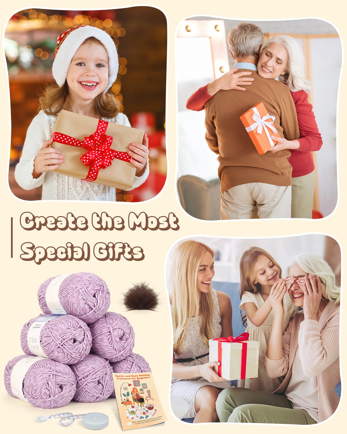 Katech Knitting Kit for Beginners Adults-Beginners Knitting Kit for Adults-Learn to Knit Kits for Adult Beginner Kids w/Step-by-Step Instruction-Complete Hat Scarf Gloves Knitting Starter Kit