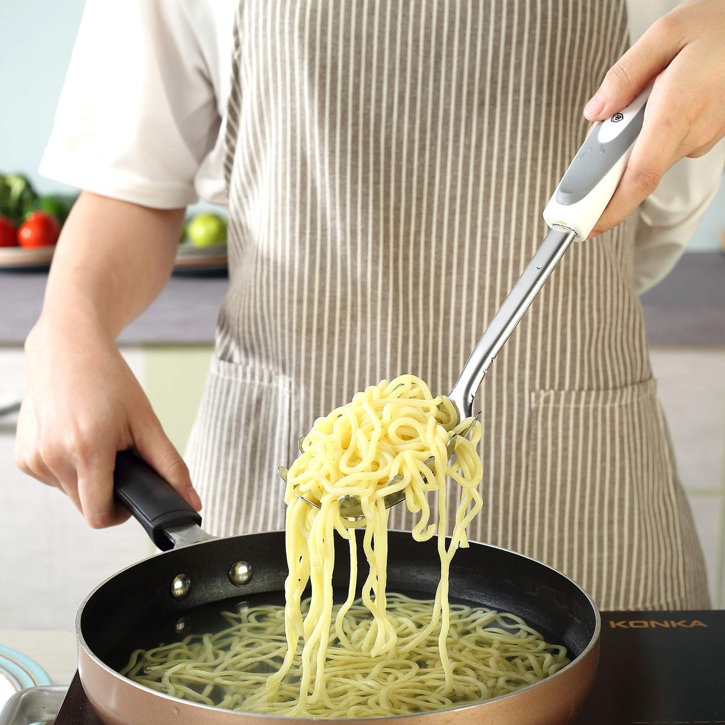 Premium Spaghetti Spoon Server Set - Stainless Steel Slotted Pasta Spoon and Fork with Comfortable Grip Design - Ideal for Serving and Straining Spaghetti, Noodles, and More - Set of 2 With Bonus Gift