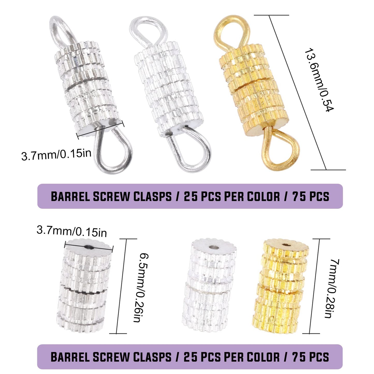 Swpeet 150Pcs 2 Styles Gold Silver White K Barrel Screw Twist Clasp Assortment Kit With and Without Ring for Necklace Bracelet DIY