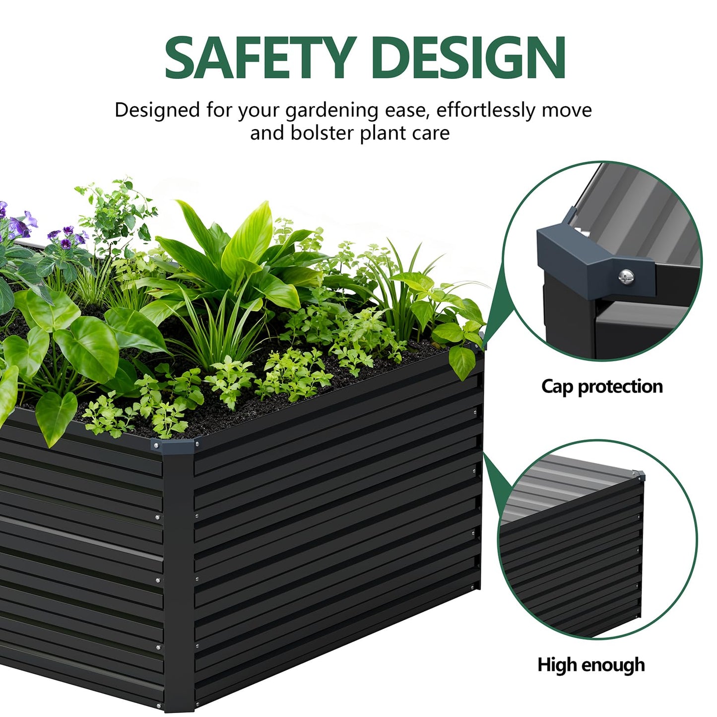 Vengarus 6x3x2FT Galvanized Raised Garden Bed Kit, Deep Root Planter Box Outdoor Large Planter Raised Beds for Planting Flowers,Vegetables and Herbs-Black