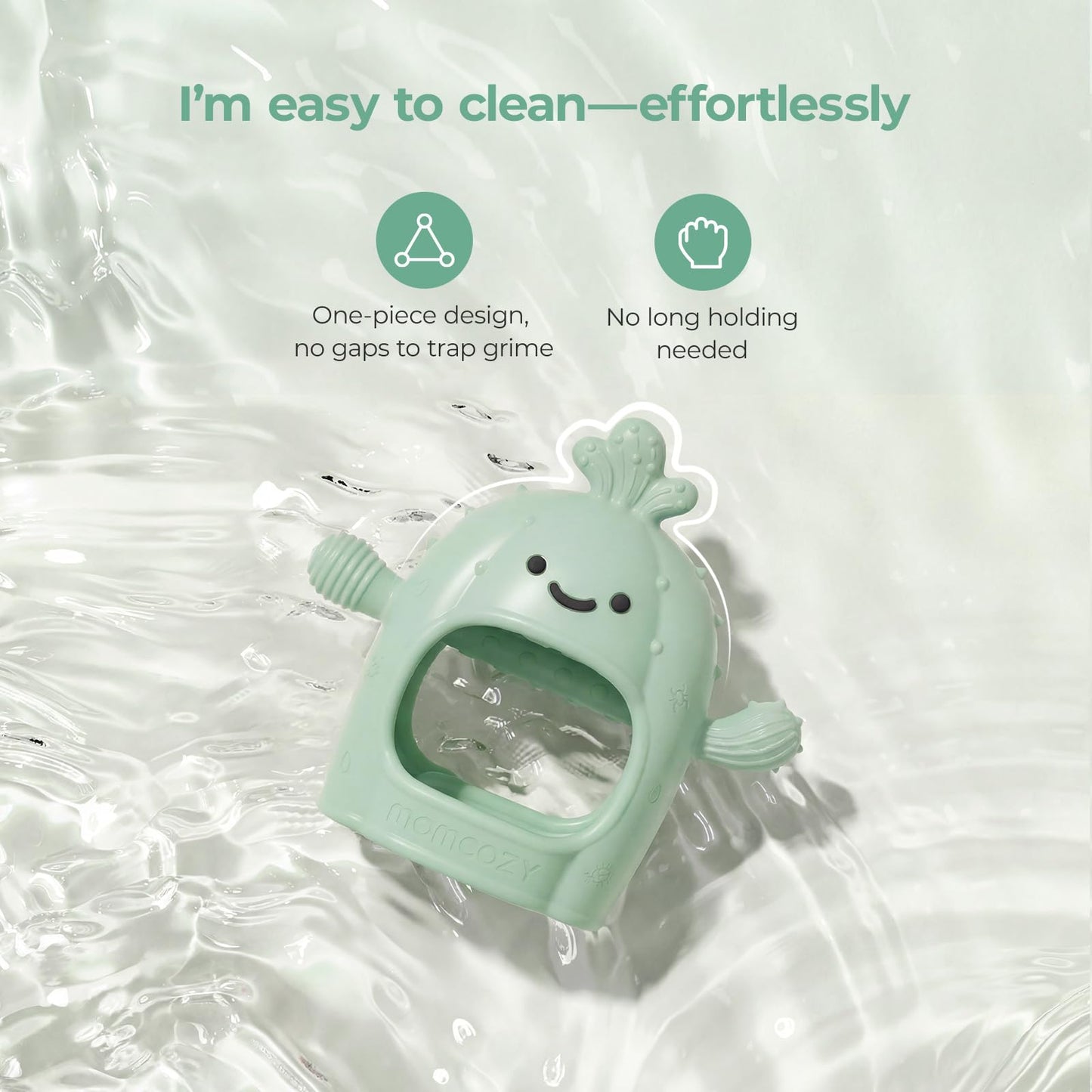 Momcozy Baby Teething Toys, Food Grade Silicone Baby Teether，Teething Mitten for Babies 0–6 Months，Teethers for Babies 6–12 Months，Anti Drop Wrist Teether with Multiple Chew Points， Mint Green