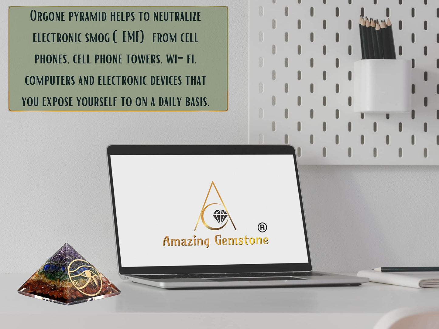 Amazing Gemstone Large Orgone Pyramid | Natural Chakra Pyramid Crystal | Eye of Ra Orgonite Pyramid | Organ Pyramids Positive Energy Healing