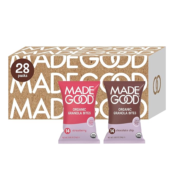 MadeGood Granola Bites Chocolate Chip & Strawberry Variety Pack (28 Count) Gluten Free and Organic Snacks
