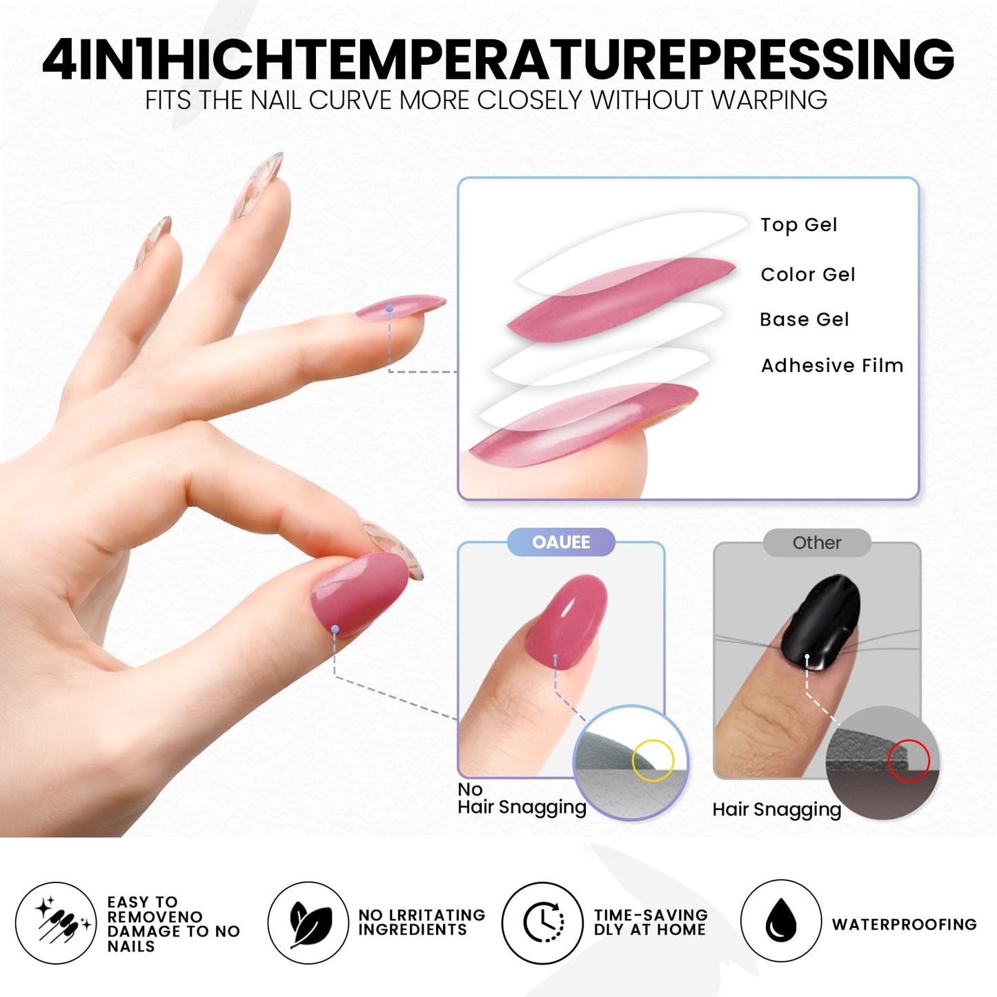 Oauee Semi Cured Gel Nail Strips | Built-In Gel Top Coat | UV Light Required | Salon Quality, Easy Application And Removal (Muted Purple Flower)