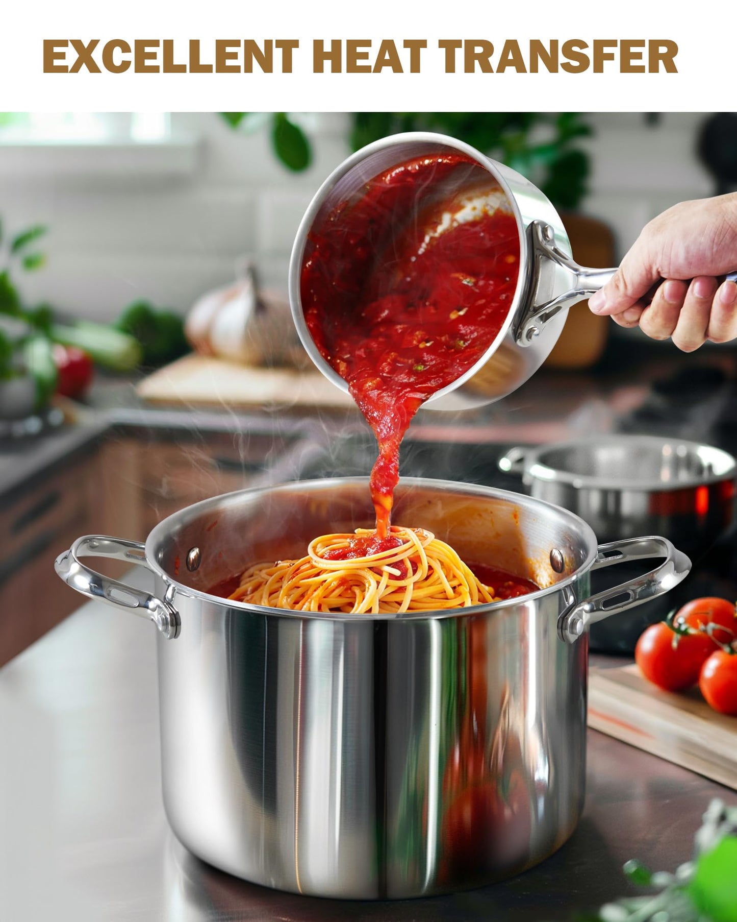 Cooks Standard Stainless Steel Stock Pot, 8-Quart Multi-Ply Clad Cooking Canning Pot with Lid, Induction Stockpot, Silver