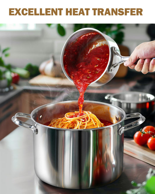 Cooks Standard Stainless Steel Stock Pot, 8-Quart Multi-Ply Clad Cooking Canning Pot with Lid, Induction Stockpot, Silver