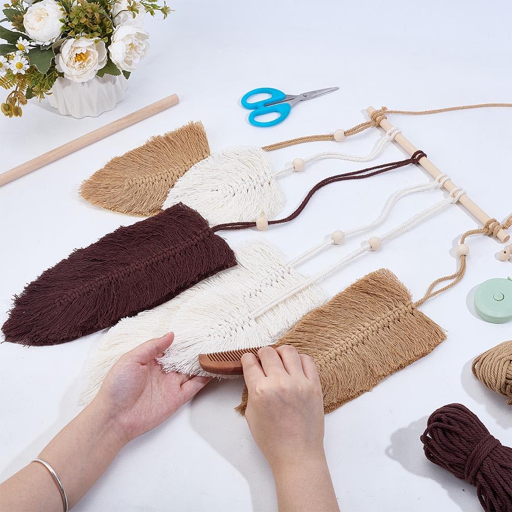 FREEBLOSS DIY Macrame Leaf Wall Hanging Beginners Macrame Kit Leaf Woven Tapestry Feather Wall Hanging DIY Macrame Kit for Adults Birthday Gift (Grey&White)