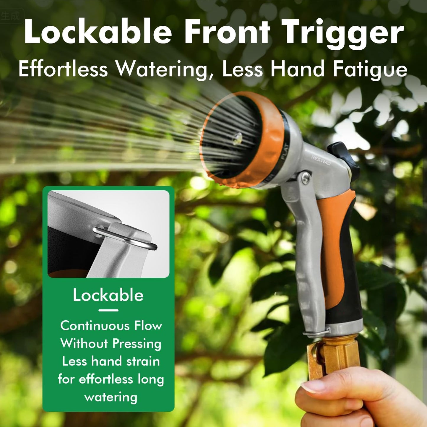 RESTMO Garden Hose Nozzle, Heavy Duty Metal Water Hose Nozzle with 7 Adjustable Spray Patterns, High Pressure Hand Sprayer with Flow Control, Best for Watering Plant & Lawn, Washing Car & Pet, Orange