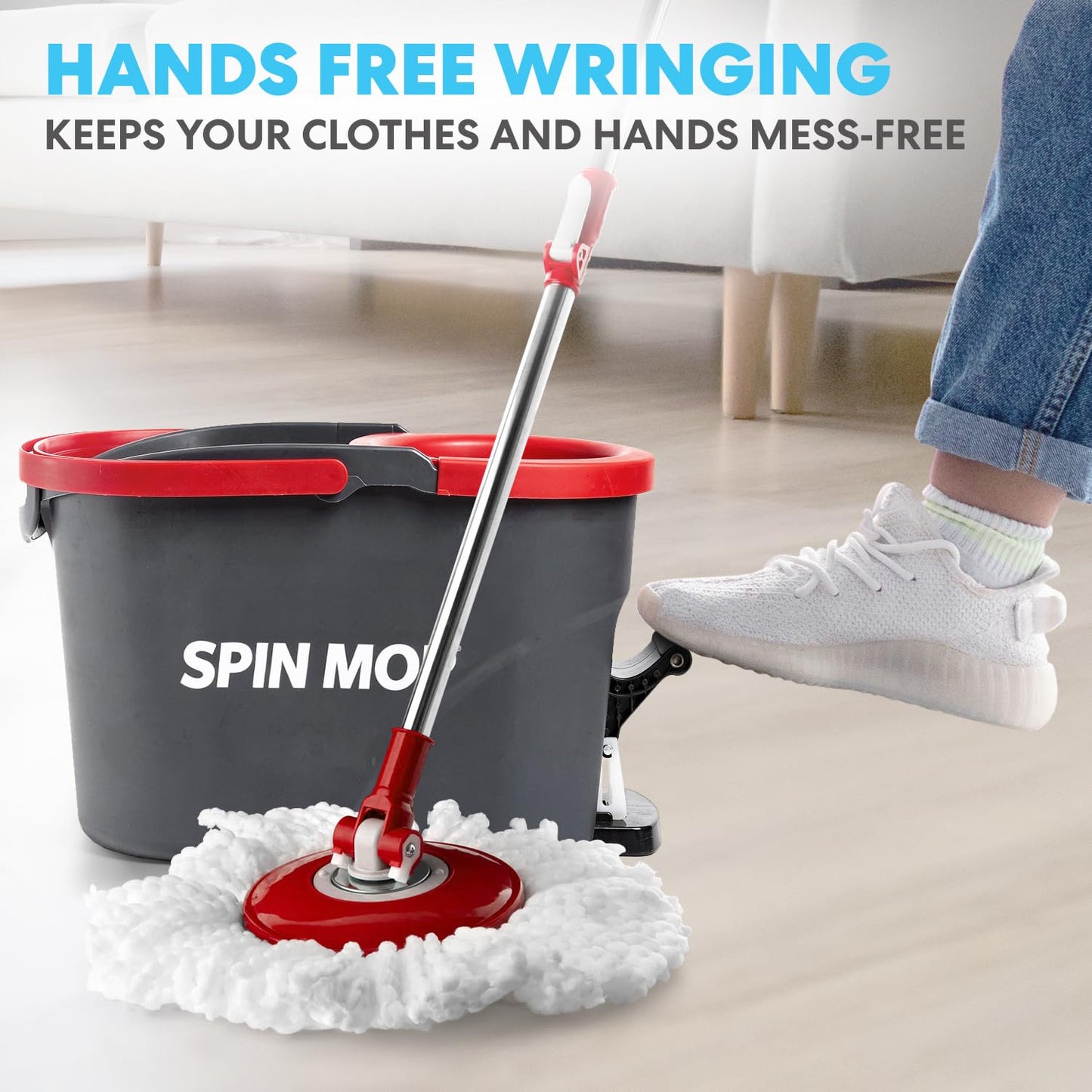 Simpli-Magic 79349 Spin Mop Cleaning System with 3 Microfiber Mop Heads, Red/GRAY,Red/Black