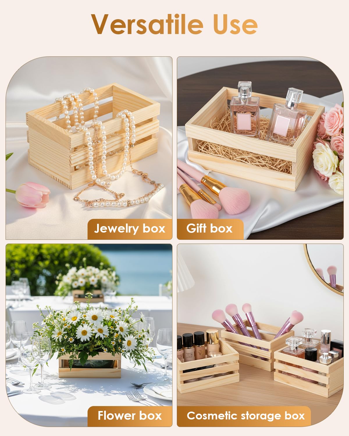 Baemin DIY Wood Crates 6 Pcs Decorative Storage Boxes, Rustic Wooden Crates for Display, Small & Medium Size Set