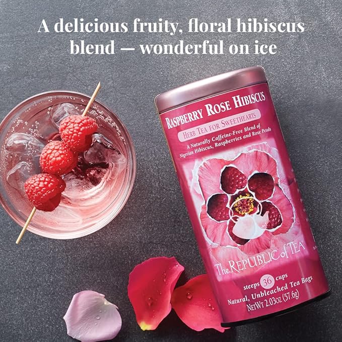 The Republic of Tea - Raspberry Rose Hibiscus Tea, 36 Count Tea Bag Tin