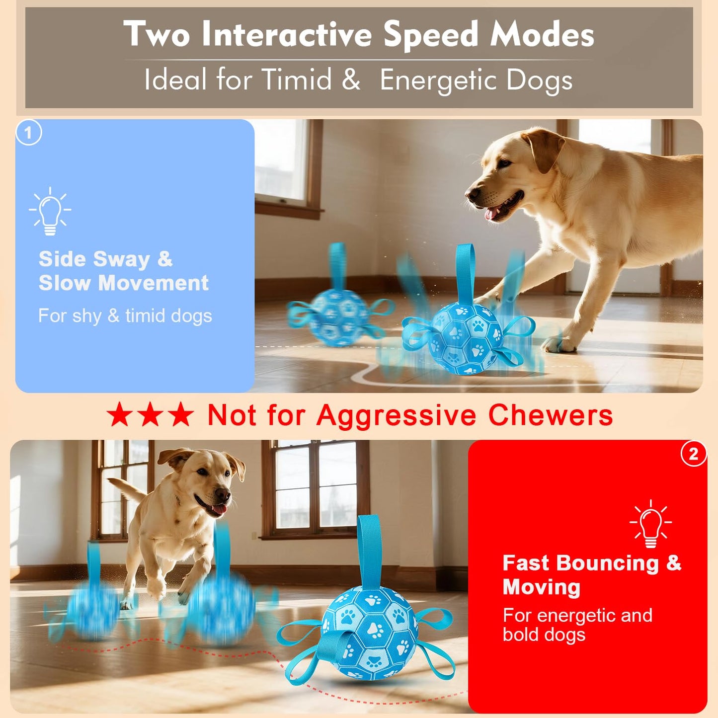 Qraxond Interactive Dog Toys Dog Soccer Ball to Keep Them Busy,Durable Automatic Moving Jumping Dog Balls with Straps for Small/Medium/Large Dogs, USB Rechargeable,Not for Aggressive Chewers