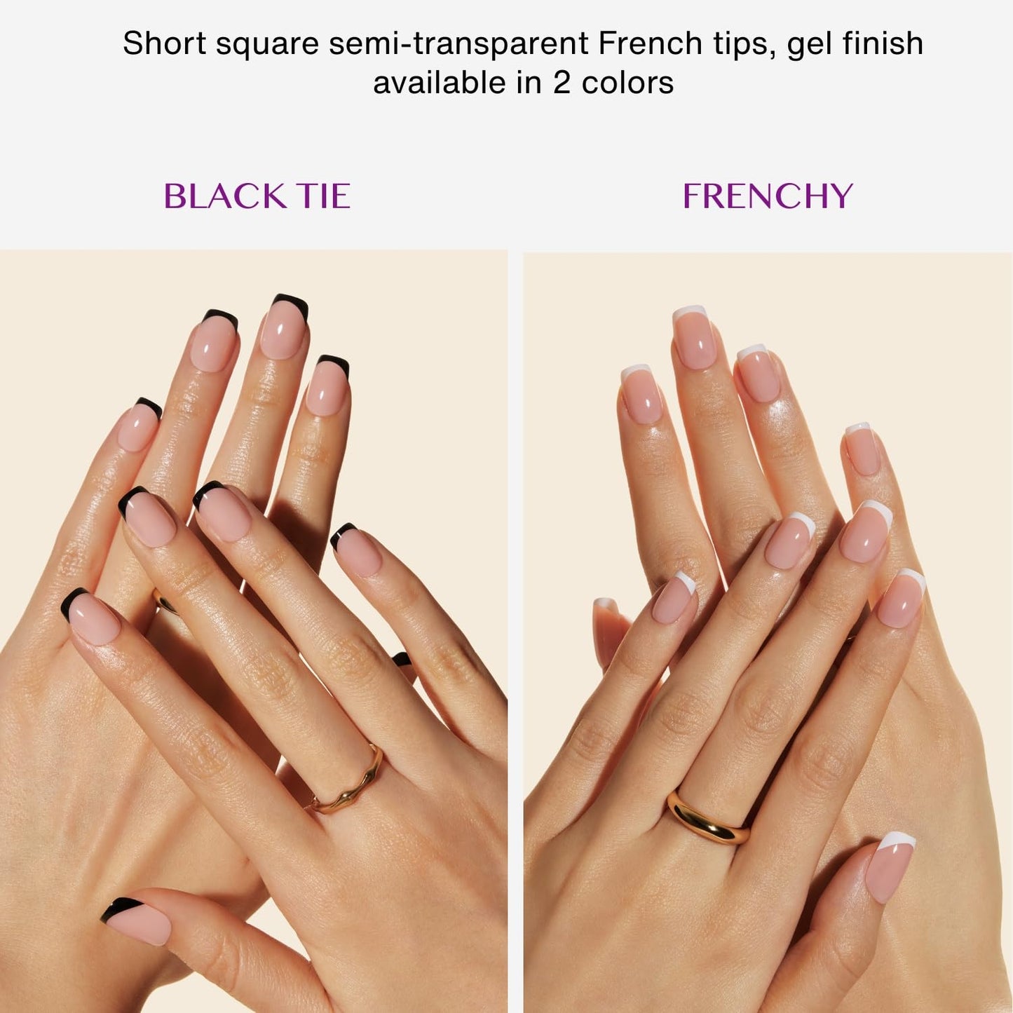 LAMIMOSA 32Pcs Black French Tip Press on Nails Short Square - Soft Gel Fake Nails in 16 Sizes, Reusable Semi-Transparent Glue on Nails Kit, BLACK TIE