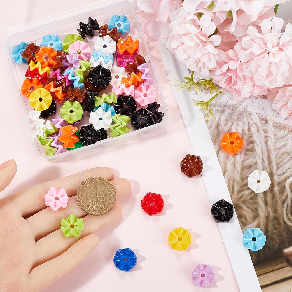 SUNNYCLUE 1 Box 100Pcs Wave Beads Bulk Mini Shaped Bead Acrylic Opaque Plastic Candy Color Snowflake Flower Shape Loose Spacer Small Beads for Jewelry Making Bracelet Necklace DIY Crafts Accessories