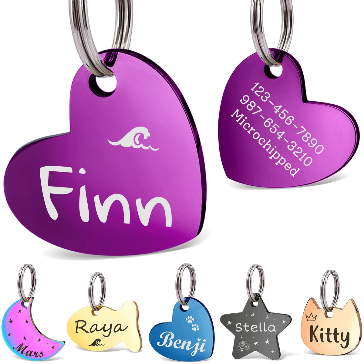 Anavia Small Size Dog Cat ID Tags, Small/XS Personalized Color Plated Stainless Steel Puppy Kitten Name Tags, Customized Engraved Nameplate Pet Collar Tag (Blue, Star)