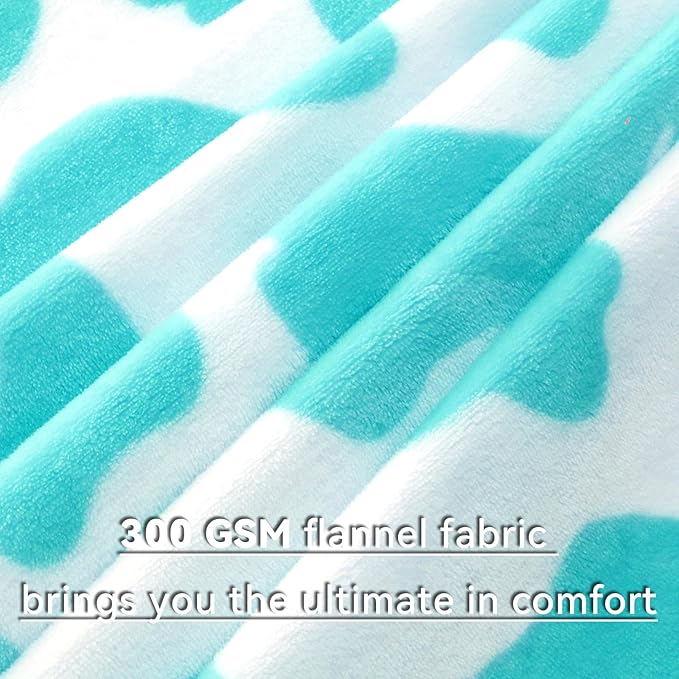 Blue Cow Print Twin Blanket - Lightweight Fuzzy Soft Throw for Bed, Sofa, Dorm, Couch - Cozy Cyan Gifts for Teens Girls Bedroom Decor