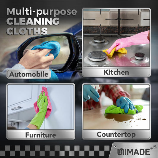 UNIMADE Microfiber Cleaning Cloth, 200PK Reusable Shop Rags Bulk Microfiber Cleansing Cloth Lint Free Cleaning-Towel for Car Kitchen Automotive Bar Mechanic Restaurant Garage,11.5"x11.5",Multicolor
