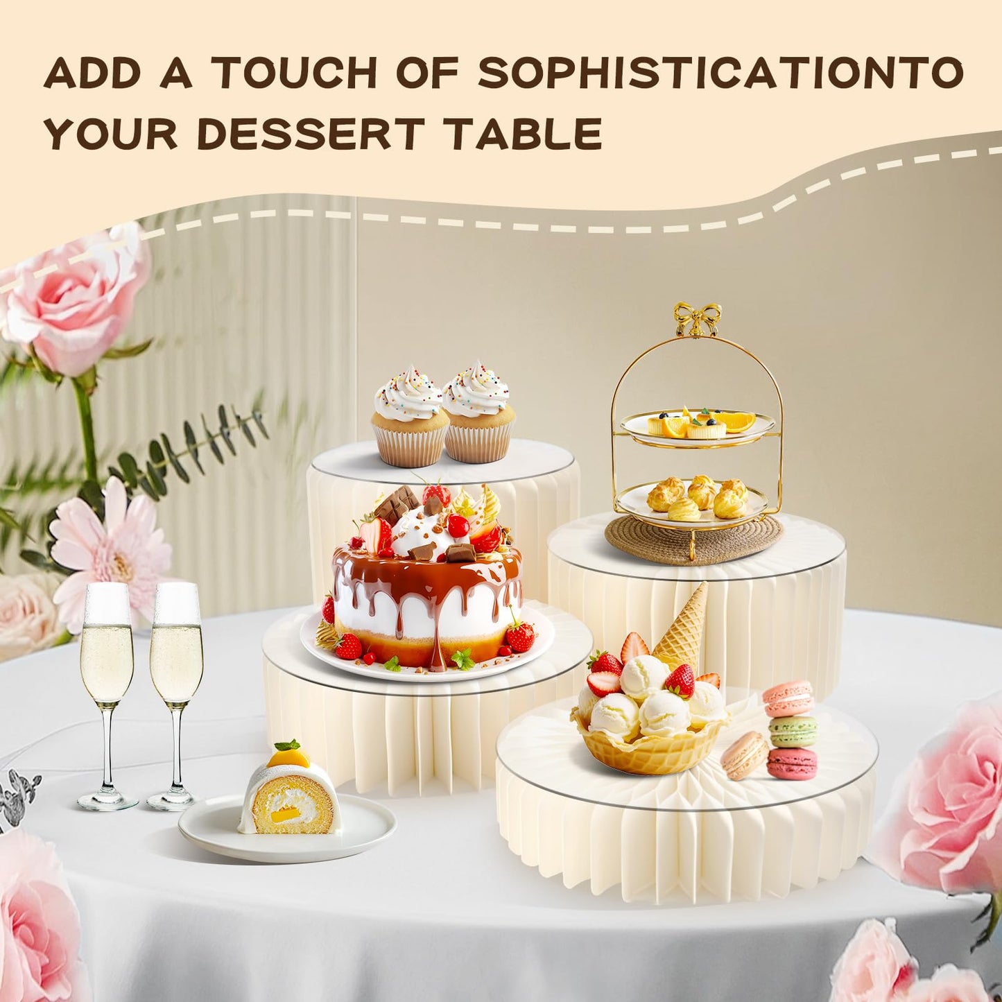 4 Pack Buffet Risers Foldable Food Display Risers Food Risers for Buffet Table Tall Cake Stands Cylinder Stands for Party Pedestal Cake Stand Dessert Table Display Set Cupcake Stands Cupcake Display