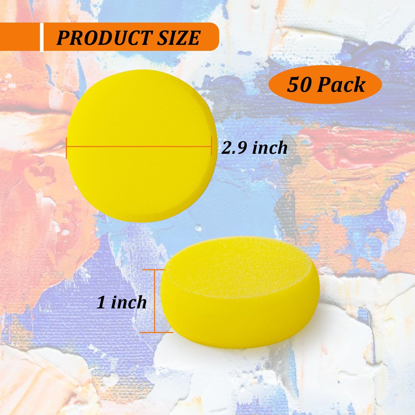 50 Pack Round Yellow Synthetic Sponge, 2.9 inch - Artist Sponge for Face Painting, Crafts, Pottery, Clay, Ceramics