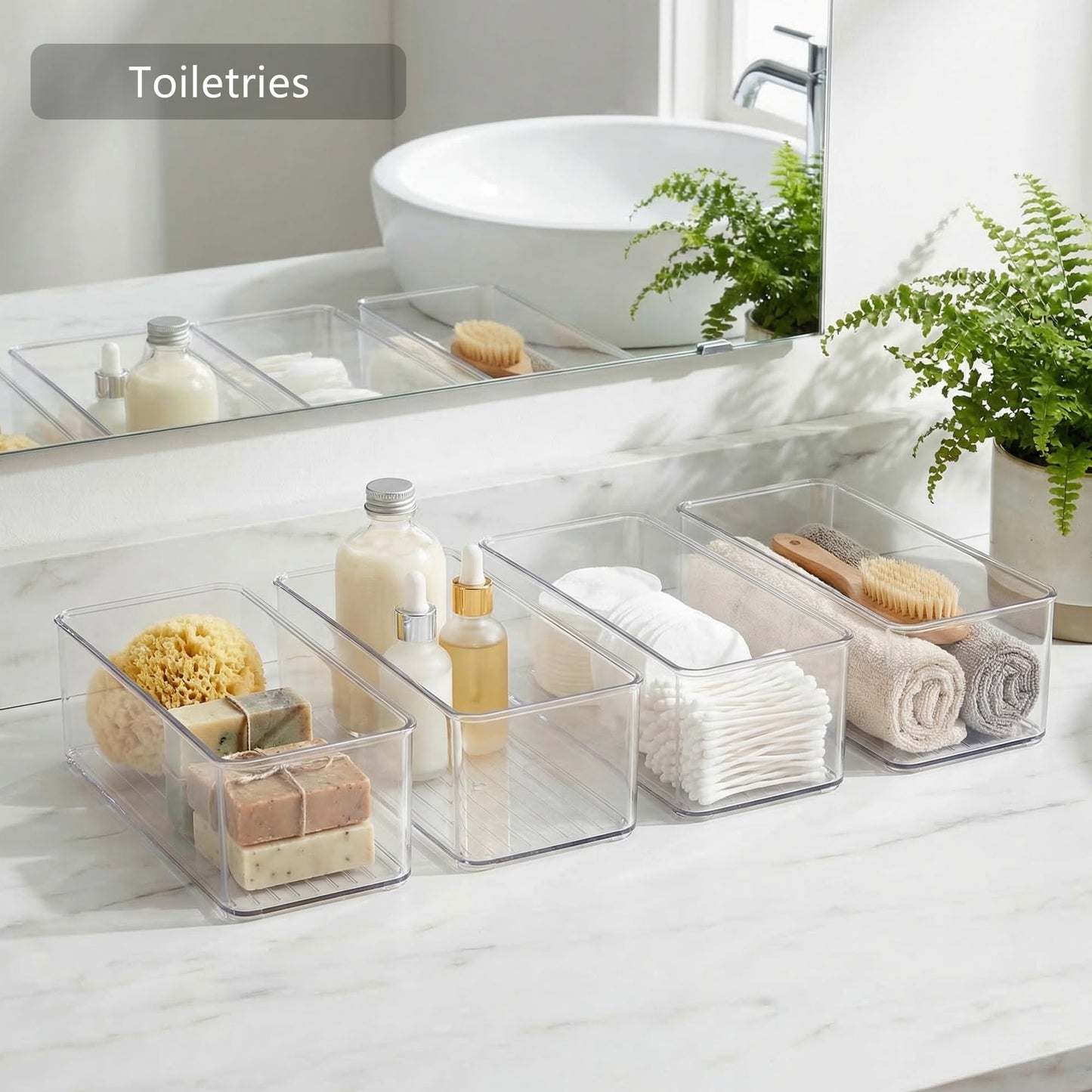 Qilinba 8 PACK Drawer Organizer Bins Bathroom Deep Drawer Organizer Tray for Cutlery Vanity Make-up, Clear Stackable Storage Bins for Kitchen Cabinet Closet Counter Organization and Storage