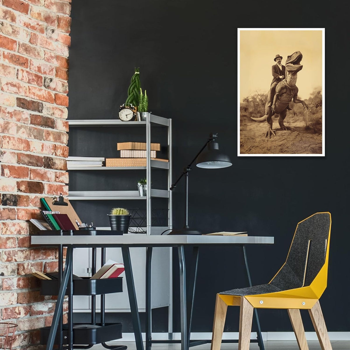 Goth Decor Antiqued Wicca Art Poster Dark Academy Dinosaur And Cowboy Canvas Wall Art Horror Posters Spooky Indoor Art Family Bedroom Office Space Decor 24X36inch Unframed