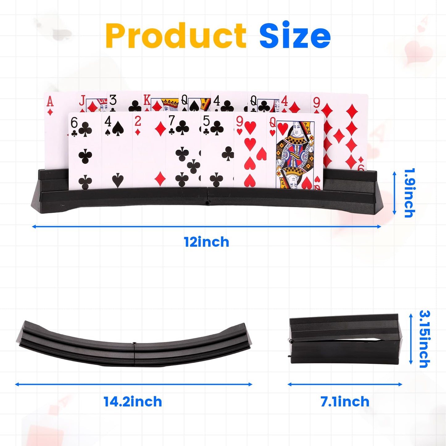 GHERPTE Stackable Card Holder, Double Layered Playing Card Holder Organizer Tray, 4 Pack Storage Case for Seniors, Adults, Arthritis Patients and Kids (Black)