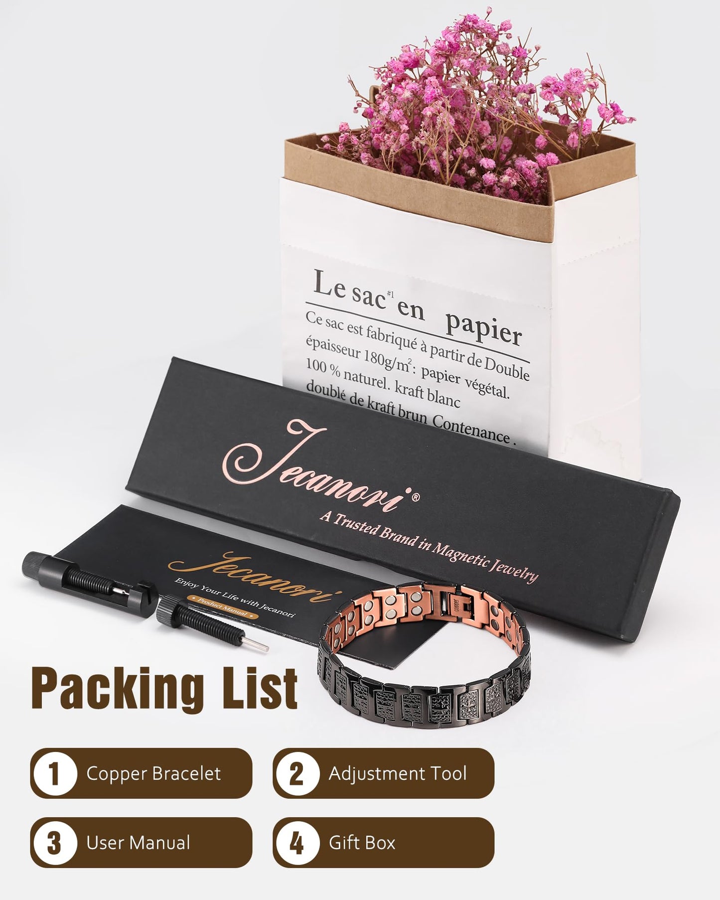 Jecanori 2X Pure Copper Magnetic Bracelet for Men, Mens Cross Bracelets With 3800 Gauss Magnets,Ideal Gift